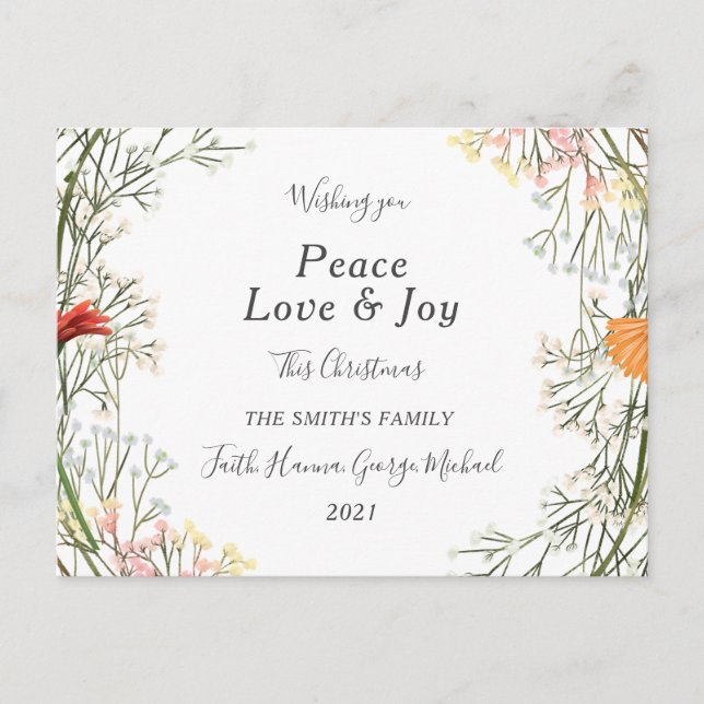 Peace Love Joy Family Joyeux Noël Carte postale (Devant)