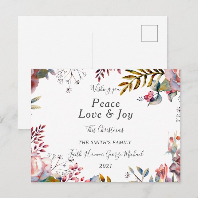 Peace Love Joy Family Joyeux Noël Carte postale (Devant / Derrière)