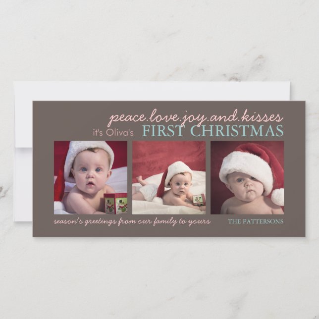 Peace Love Joy Le premier Carte photo de Noël du b (Devant)