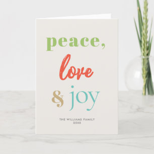 Peace Love Joy Moderne Colorée Carte de vacances p