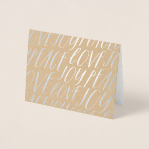 Peace Love Joy Silver Foil Carte de voeux de Noël