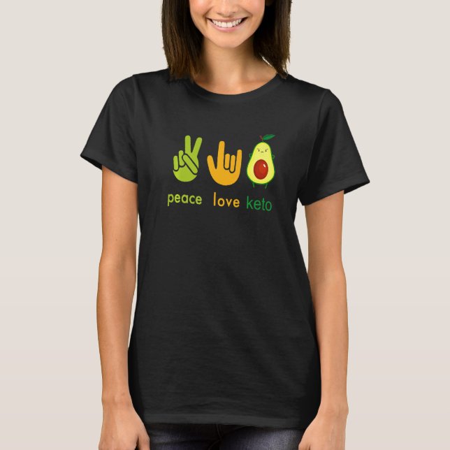 Peace Love Keto Funny Painter Avocado Hand Sign De T-Shirt (Vorderseite)