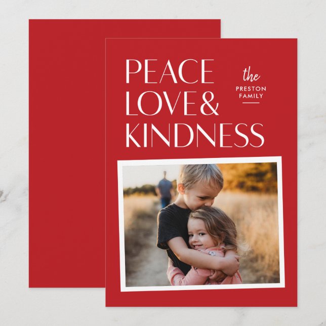Peace Love & Kindness Holiday Carte photo de Noël (Devant / Derrière)