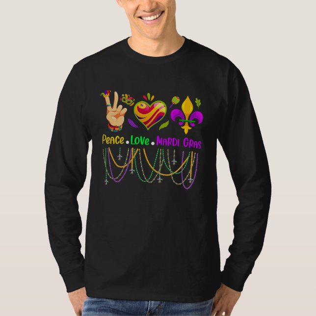Peace Love Mardi Gras Beads for women Carnival Par T-Shirt (Vorderseite)