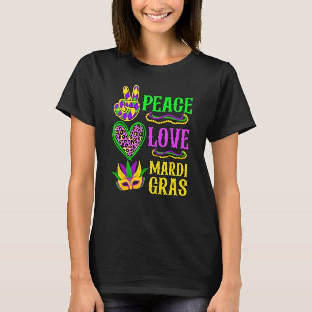 Peace Love Mardi Gras Leopard Funny Festival Carni T-Shirt (Vorderseite)