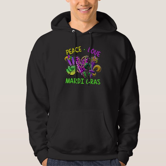 Peace Love Mardi Gras Leopard Heart Mardi Gras Fes Hoodie (Vorderseite)