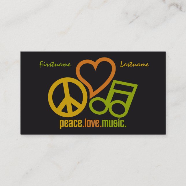 Peace Love Music cartes de visite personnalisés (Devant)