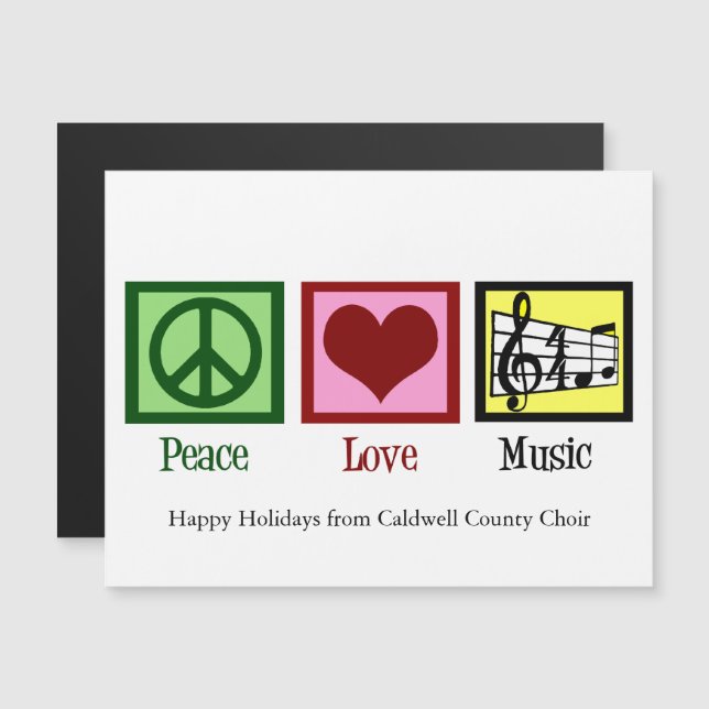 Peace Love Musique Custom Christmas Magnet Card (Devant / Derrière)