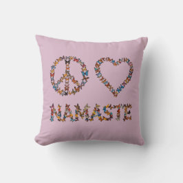 Peace Love Namaste - Pink Butterfly Art Print Kissen