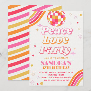 Peace Love Party Anniversaire Invitation