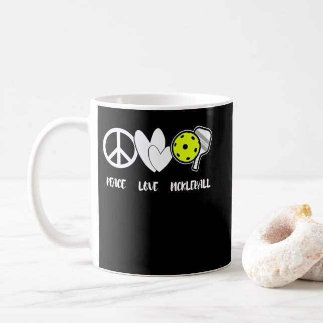 Peace Love Pickleball Funny Pickleball Paddle Kaffeetasse (Mit Donut)