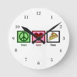 Peace Love Pizza Runde Wanduhr