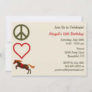 Peace Love Ponies Anniversaire Invitation pour les