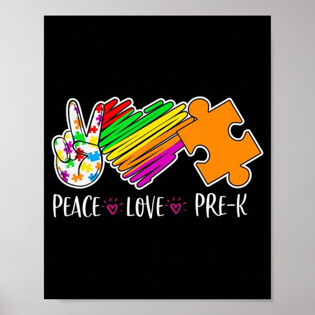 Peace Love Pre-K Autism Awareness - 100 days smart Poster (Vorne)
