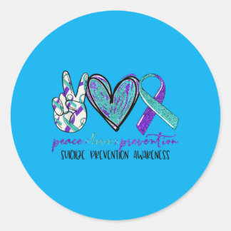 Peace Love Prevention Prevention Awareness Ribbon Runder Aufkleber