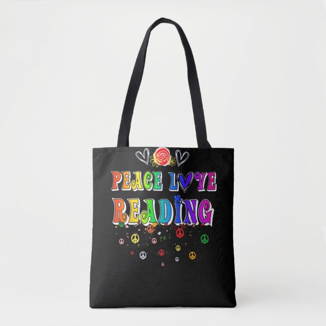 Peace Love Reading Cute Floral Heart Tasche (Vorderseite)