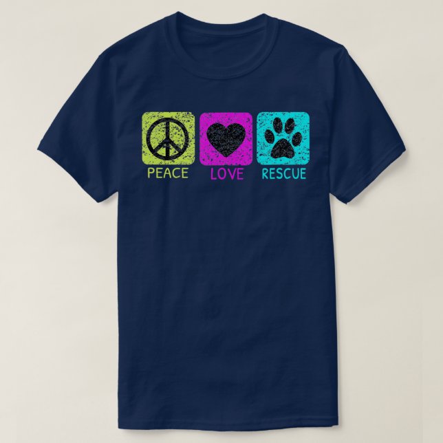 Peace Love Rescue Dogs Distressed  Animal Lovers  T-Shirt (Design vorne)