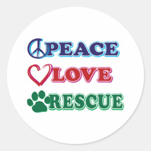Peace Love Rescue Runder Aufkleber