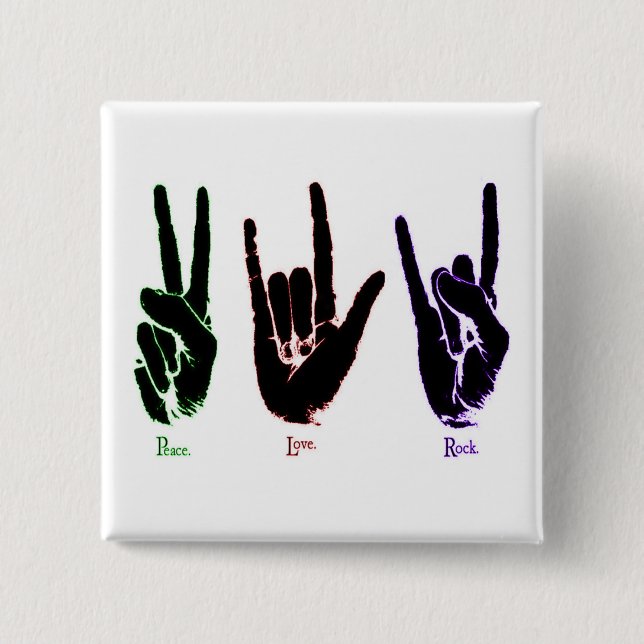Peace Love Rock Sign Language Square Button (Vorderseite)