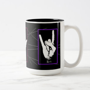Peace Love Rock Signes Mug noir