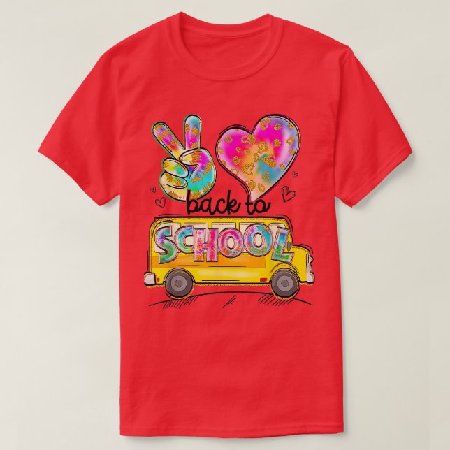 Peace Love School Bus Driver Cute Back To School T-Shirt (Design vorne)