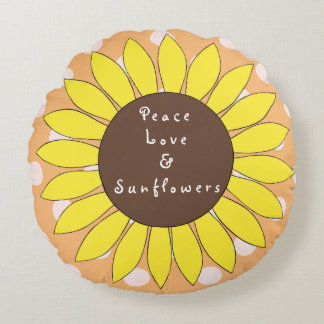 Peace Love & Sunflowers Round Polka point Coussin