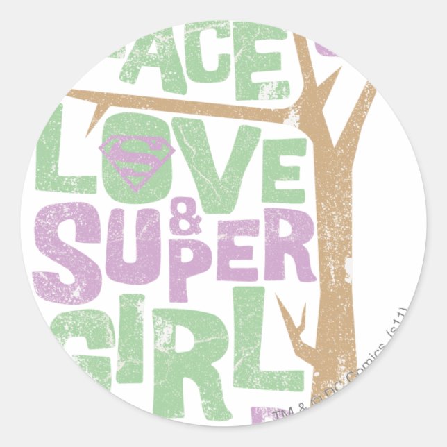 Peace Love & Supergirl Power Runder Aufkleber (Vorderseite)
