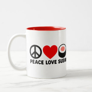 Peace Love Sushi Süßes Japanisches Foodie-Geschenk Zweifarbige Tasse