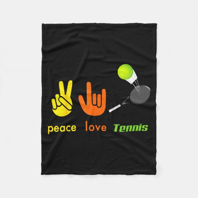 Peace Love Tennis Funny Tennis Lovers Hand Sign De Fleecedecke (Vorderseite)