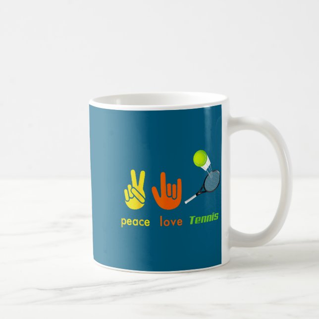 Peace Love Tennis Funny Tennis Lovers Hand Sign De Kaffeetasse (Rechts)