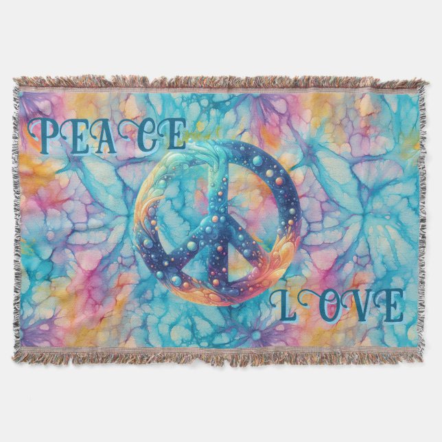 Peace Love Tie-Dye Decke (Vorderseite)