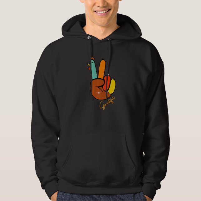 Peace Love Turkey Grateful Turkey Hand Sign Thanks Hoodie (Vorderseite)