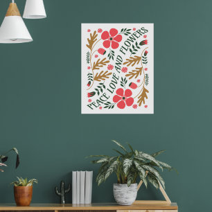 Peace Love und Blumen Retro Floral Poster