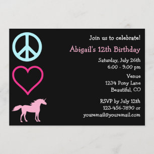 Peace Love Unicorns Invitation d'anniversaire de l