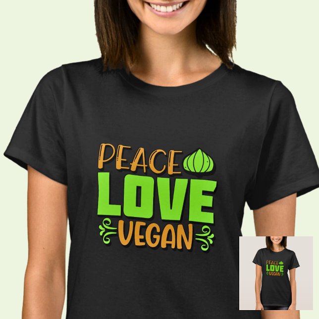 Peace Love Vegan Green Brown sur T-shirt (Créateur téléchargé)