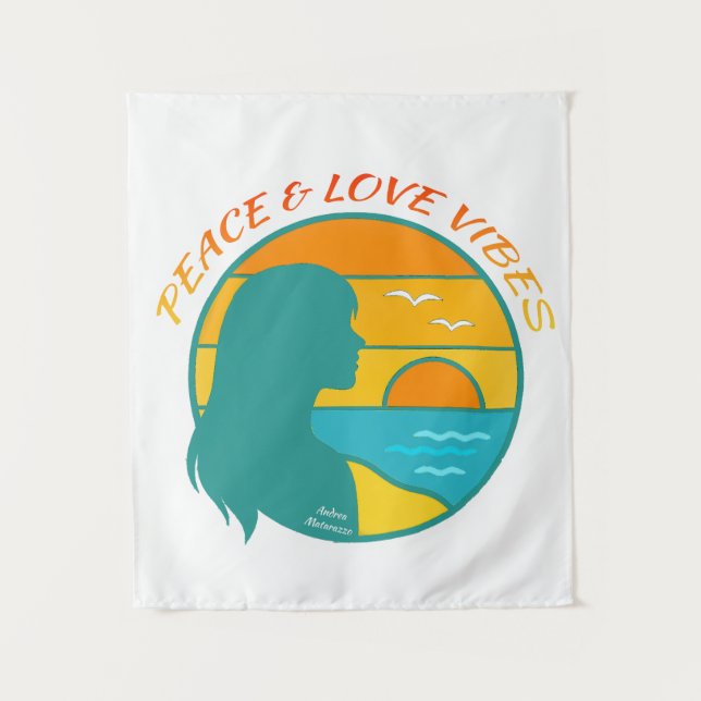 Peace & Love Vibes Wandteppich (Vorderseite)