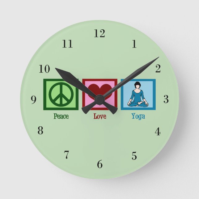 Peace Love Yoga Runde Wanduhr (Vorderseite)