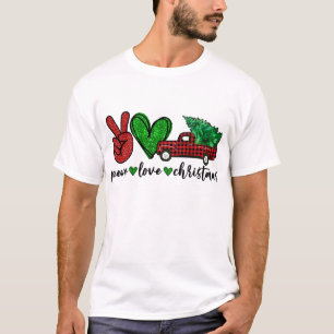 Peace Lover Christmas Gnomes Kariert Red Truck Pea T-Shirt