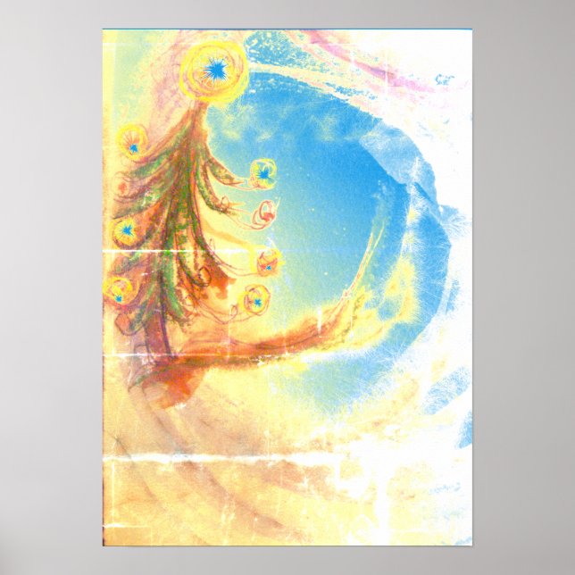 Peace Magical Christmas Tree Blue Art Print Poster (Vorne)