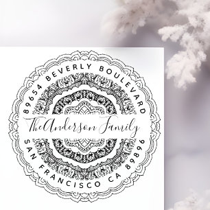 Peace Mandala Family Name Script-Rücksendeadresse Permastempel