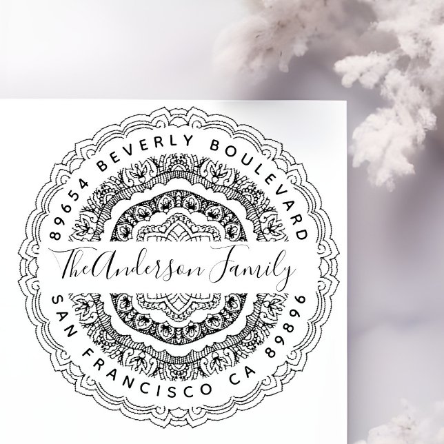 Peace Mandala Family Name Script-Rücksendeadresse Permastempel (Von Creator hochgeladen)