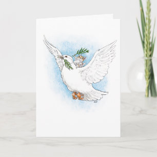 Peace mouse on dove with olive branches karte