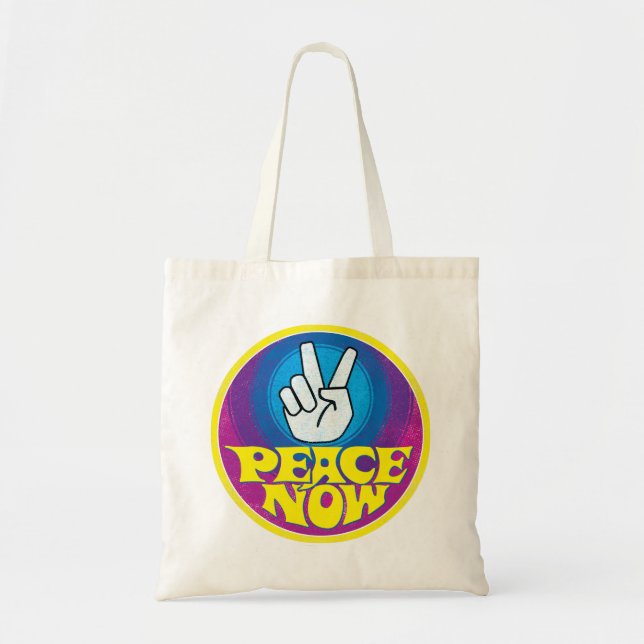 Peace Now Groovy Retro Hippie Style Peacesign Tragetasche (Vorne)