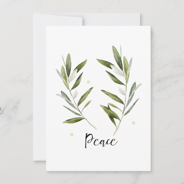 PEACE, Olivenblatt, Weihnachten, Urlaub, Aquarell, Einladung (Vorderseite)