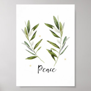 PEACE Olivenblatt Weihnachtsfeiertage Wasserfarbe Poster
