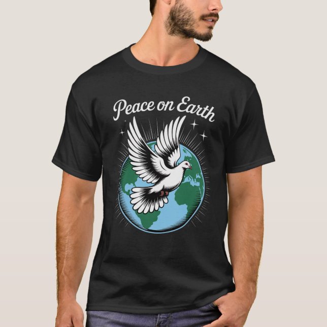 Peace On Earth Dove And Globe Faith Christmas Spir T-Shirt (Vorderseite)