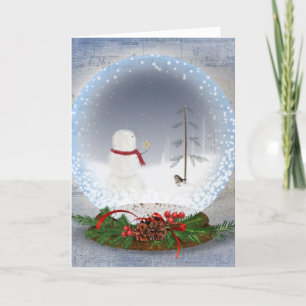 Peace On Earth Snow Globe with snowman Feiertagskarte