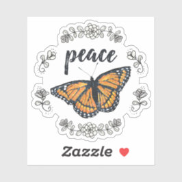 Peace Orange Butterfly und Blume Kranz Aufkleber