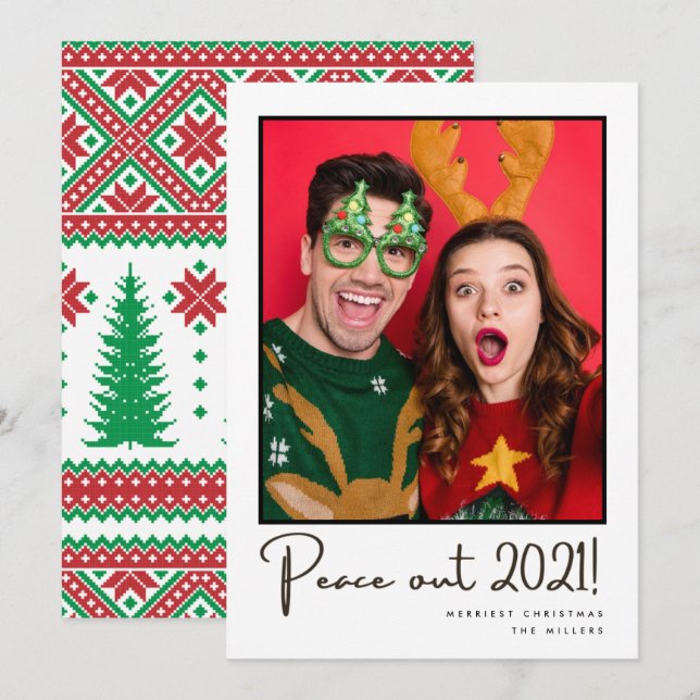 Peace Out 2021 Fun Couple Foto Weihnachten (Vorne/Hinten)