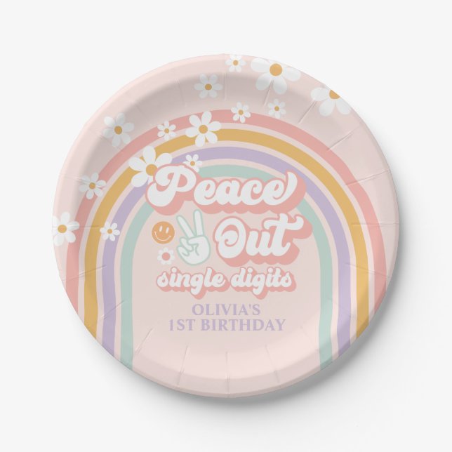 Peace Out Einstellige Pastell-Regenbogen Pappteller (Vorderseite)